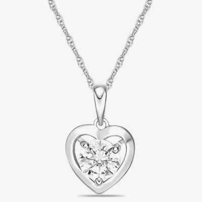Diamonart Womens Cubic Zirconia Sterling Silver Heart 18 Inch Pendant Necklace