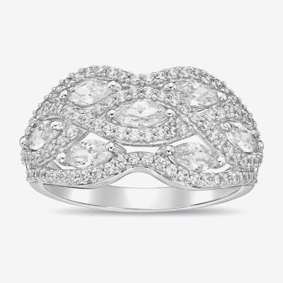 Womens Cubic Zirconia Sterling Silver Cocktail Ring