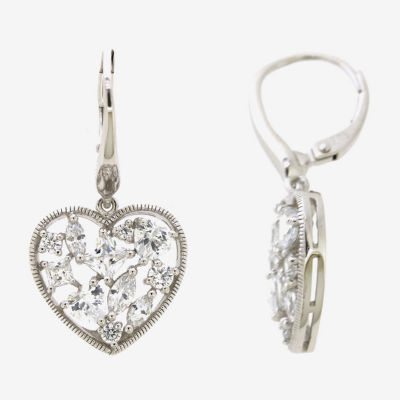 Diamonart White Cubic Zirconia Sterling Silver Heart Drop Earrings