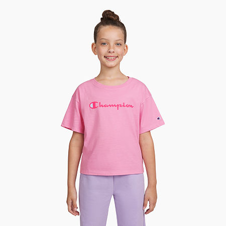 Champion Big Girls Crew Neck Short Sleeve Graphic T-Shirt, Small (7-8), Pink