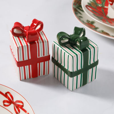 Martha Stewart Festive Bow Ceramic Salt + Pepper Shakers