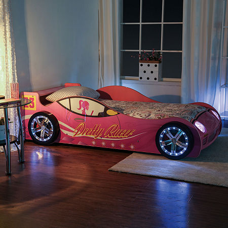 Meera Wheeled Race Car Platform Bed, One Size, Pink