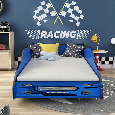 Veretta Wheeled Race Car Platform Bed, One Size, Blue