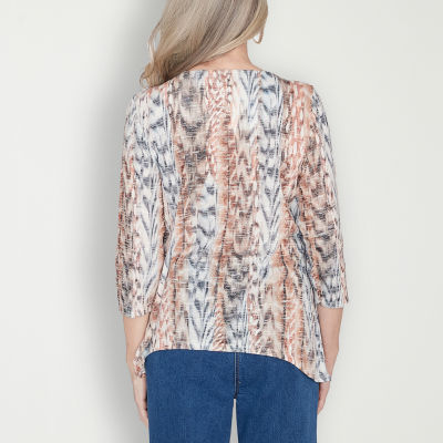 Alfred Dunner Classics Womens Crew Neck 3/4 Sleeve T-Shirt