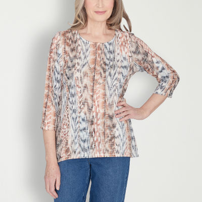 Alfred Dunner Classics Womens Crew Neck 3/4 Sleeve T-Shirt