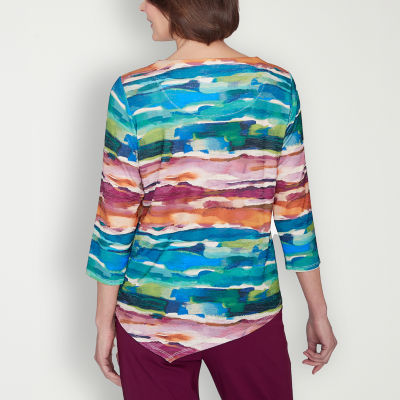 Alfred Dunner Classics Womens Crew Neck 3/4 Sleeve T-Shirt