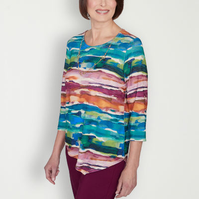 Alfred Dunner Classics Womens Crew Neck 3/4 Sleeve T-Shirt