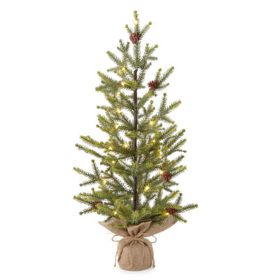 North Pole Trading Co. 26in Leaf Pinecone Burlap Christmas Tabletop Tree