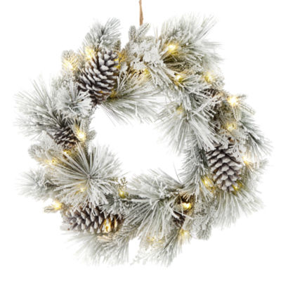 North Pole Trading Co. Flocked Pinecone Led Indoor Christmas Wreath