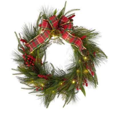 North Pole Trading Co. Pineberry Bow Bow Indoor Pre-Lit Christmas Wreath