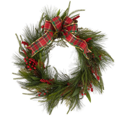 North Pole Trading Co. Pineberry Bow Bow Indoor Pre-Lit Christmas Wreath