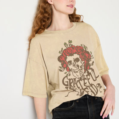 Juniors Greatful Dead Roses Oversized Tee Womens Crew Neck Short Sleeve Graphic T-Shirt