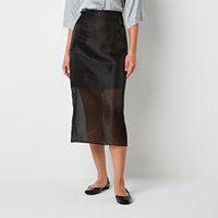 Worthington Womens Midi A-Line Skirt, 10 Petite, Black