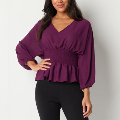 Bold Elements Womens V Neck 3/4 Sleeve Blouse