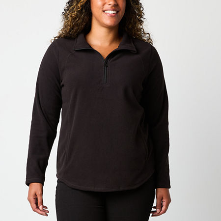 St. John's Bay Polar Fleece Womens Mock Neck Long Sleeve Sweatshirt, Petite Small, Black