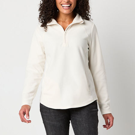 St. John's Bay Polar Fleece Womens Mock Neck Long Sleeve Sweatshirt, Petite Large, White