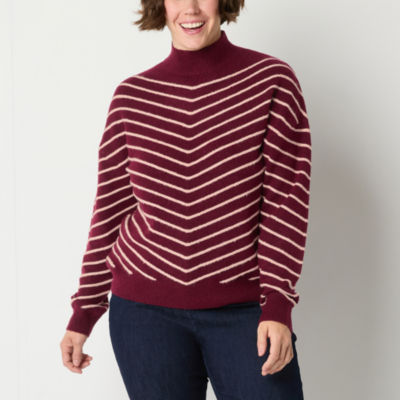 Liz Claiborne Womens Mock Neck Long Sleeve Striped Pullover Sweater