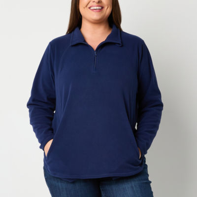 St. John's Bay Plus Polar Fleece Womens Long Sleeve Quarter-Zip Pullover