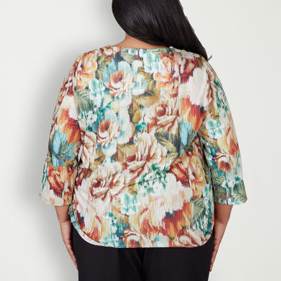 Alfred Dunner Classics Womens Plus 3/4 Sleeve T-Shirt