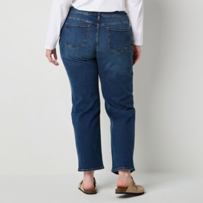 Liz Claiborne Plus Sara Womens High Rise Straight Leg Jean