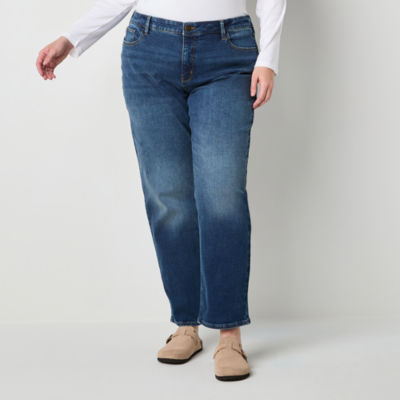 Liz Claiborne Plus Sara Womens High Rise Straight Leg Jean