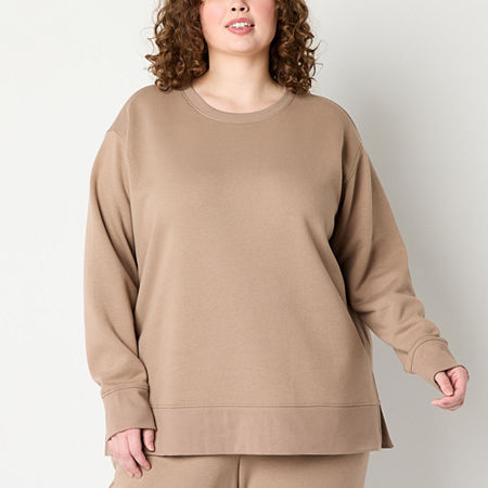 Xersion Womens Super Soft Fleece Crew Neck Long Sleeve Sweatshirt Plus, 0x, Beige