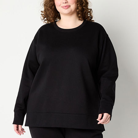 Xersion Womens Super Soft Fleece Crew Neck Long Sleeve Sweatshirt Plus, 1x, Black