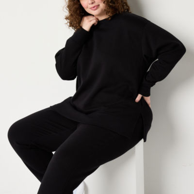 Xersion Womens Super Soft Fleece Crew Neck Long Sleeve Sweatshirt Plus