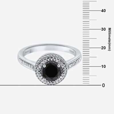 Womens 1 CT. T.W. Natural Diamond Black Sterling Silver Round Halo Cocktail Ring