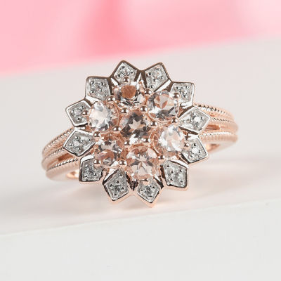 Womens Genuine Pink Morganite 14K Rose Gold Over Silver Cocktail Ring