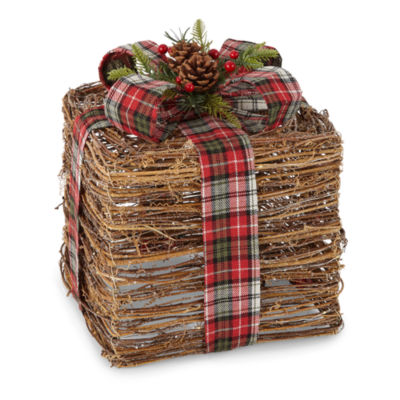 North Pole Trading Co. Rattan Led Gift Box Christmas Tabletop Decor