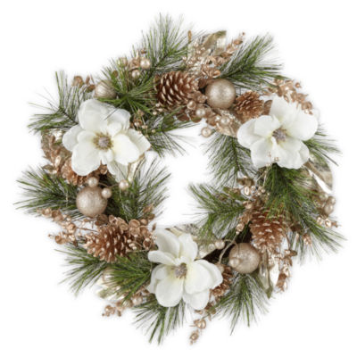 North Pole Trading Co. Magnolia Shine Pre-Lit Indoor Wreath