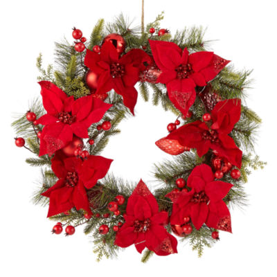 North Pole Trading Co. Red Glitter Led Indoor Pre-Lit Christmas Wreath