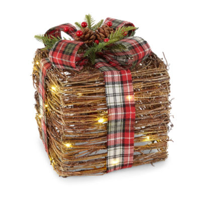 North Pole Trading Co. Rattan Led Gift Box Christmas Tabletop Decor