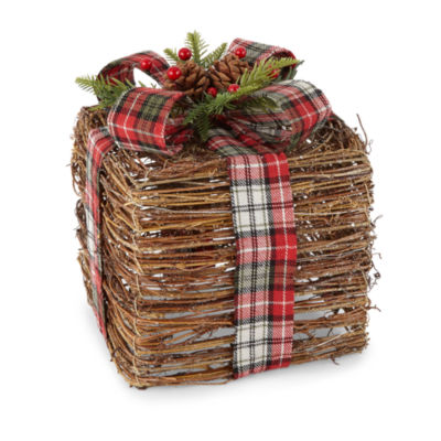 North Pole Trading Co. Rattan Led Gift Box Christmas Tabletop Decor