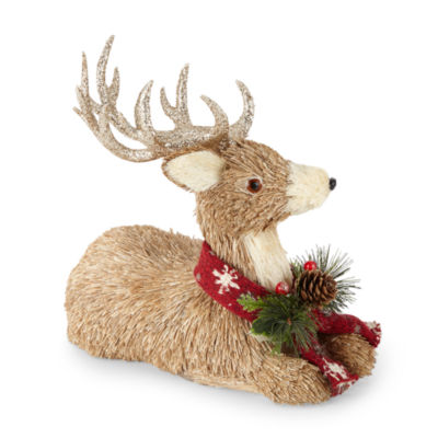 North Pole Trading Co. Santa Lodge Sitting Sisal Reindeer Christmas Tabletop Decor