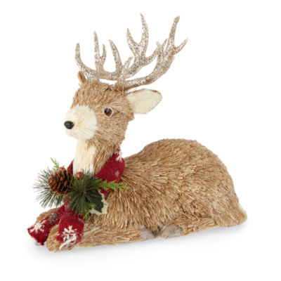 North Pole Trading Co. Santa Lodge Sitting Sisal Reindeer Christmas Tabletop Decor