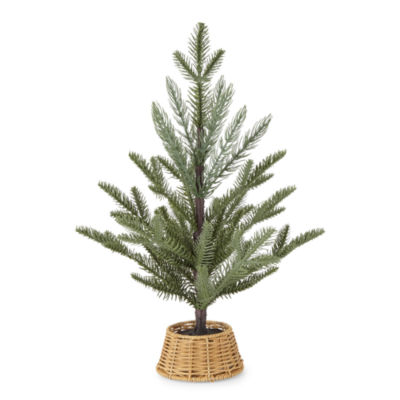 North Pole Trading Co. 16in Rattan Potted Christmas Tabletop Tree