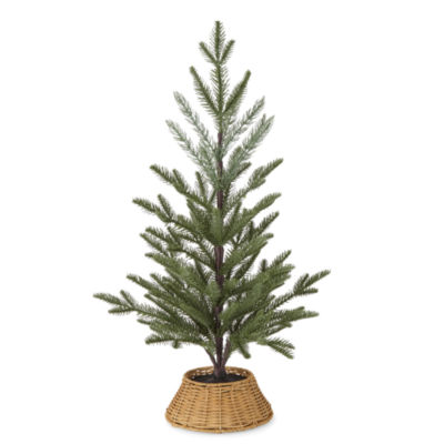 North Pole Trading Co. 25in Rattan Potted Christmas Tabletop Tree