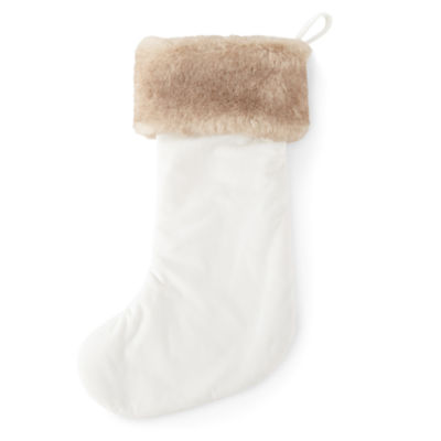 North Pole Trading Co. White Quilted With Faux Fur Christmas Stocking