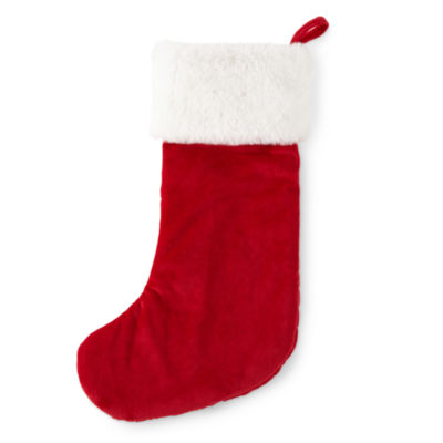 North Pole Trading Co. Red Quilted With Fur Christmas Stocking