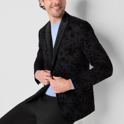 J. Ferrar Mens Slim Floral Stretch Fabric Slim Fit Tuxedo Jacket