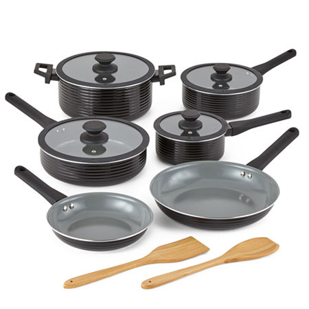 Cooks Wave Ceramic 12-pc. Non-Stick Cookware Set, One Size, Black