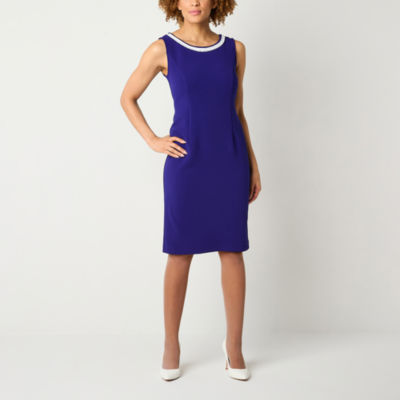 Maya Brooke Womens Pearl Trim Grid Jacket Dress