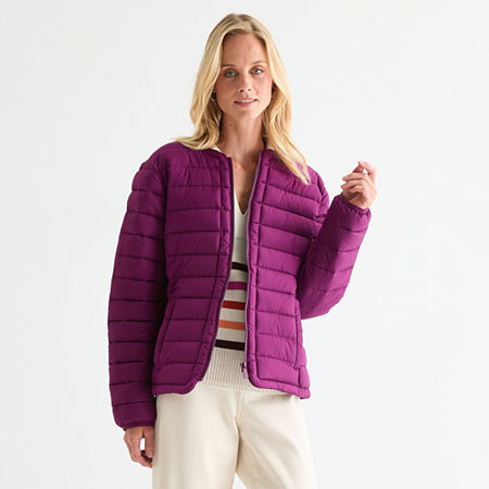 St. John's Bay Womens Midweight Puffer Jacket In Purple