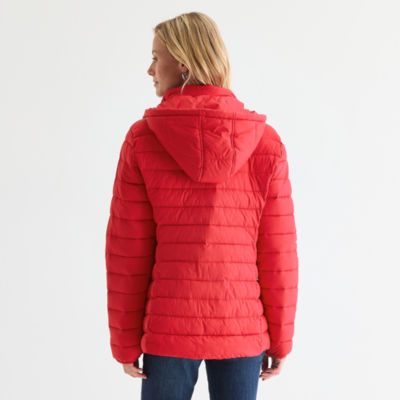St. John's Bay Womens Hooded Midweight Puffer Jacket