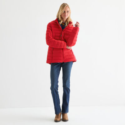 St. John's Bay Womens Hooded Midweight Puffer Jacket