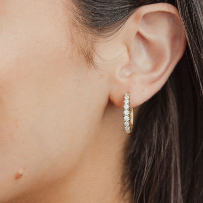 (G-Si2) Womens 1 CT. T.W. Lab Grown White Diamond 10K Gold 21.9mm Hoop Earrings
