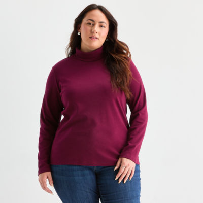 St. John's Bay Womens Plus Long Sleeve Turtleneck