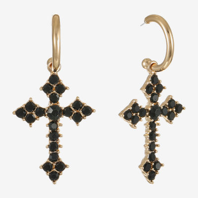 Bijoux Bar Womens Black Glass Cross Hypoallergenic Drop Earrings